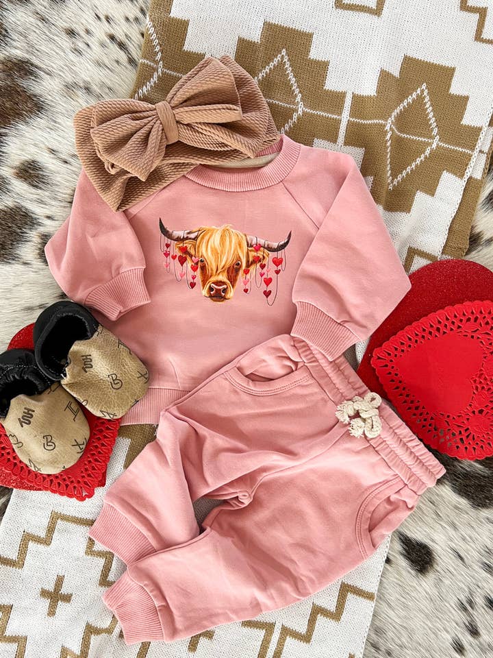 Highland Valentines Sweatshirt Set(Infant/Toddler)(Pink) for wholesale by Arrow F Apparel