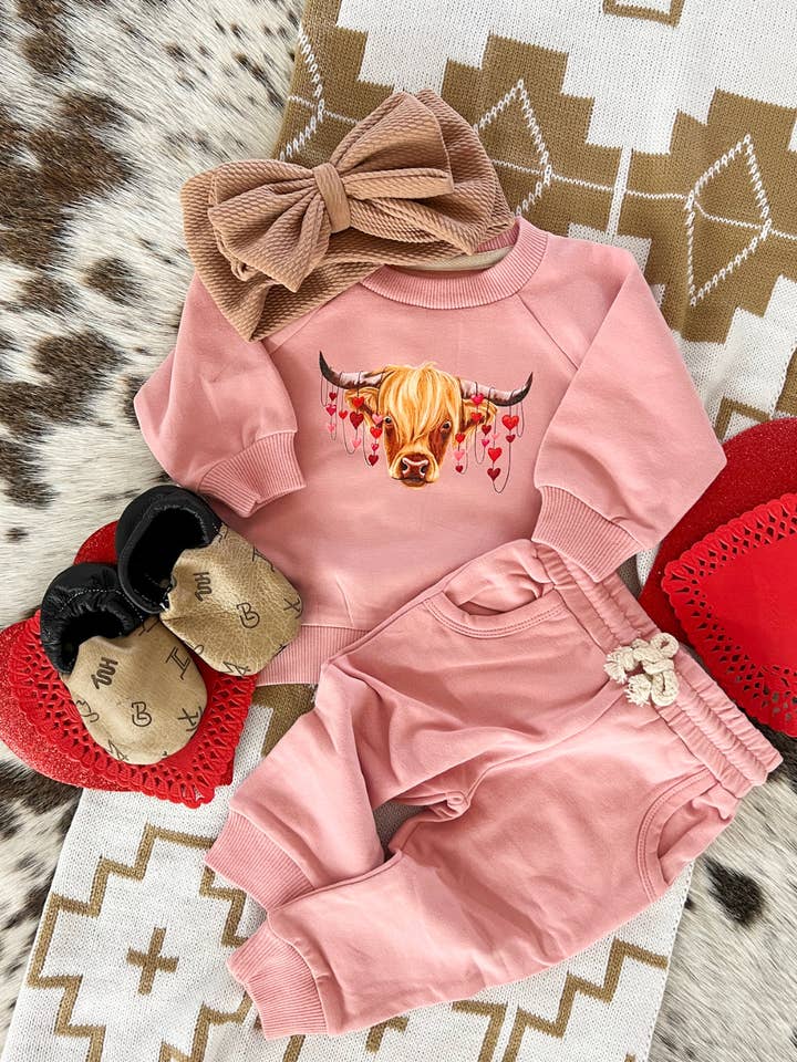 Highland Valentines Sweatshirt Set(Infant/Toddler)(Pink) for wholesale by Arrow F Apparel