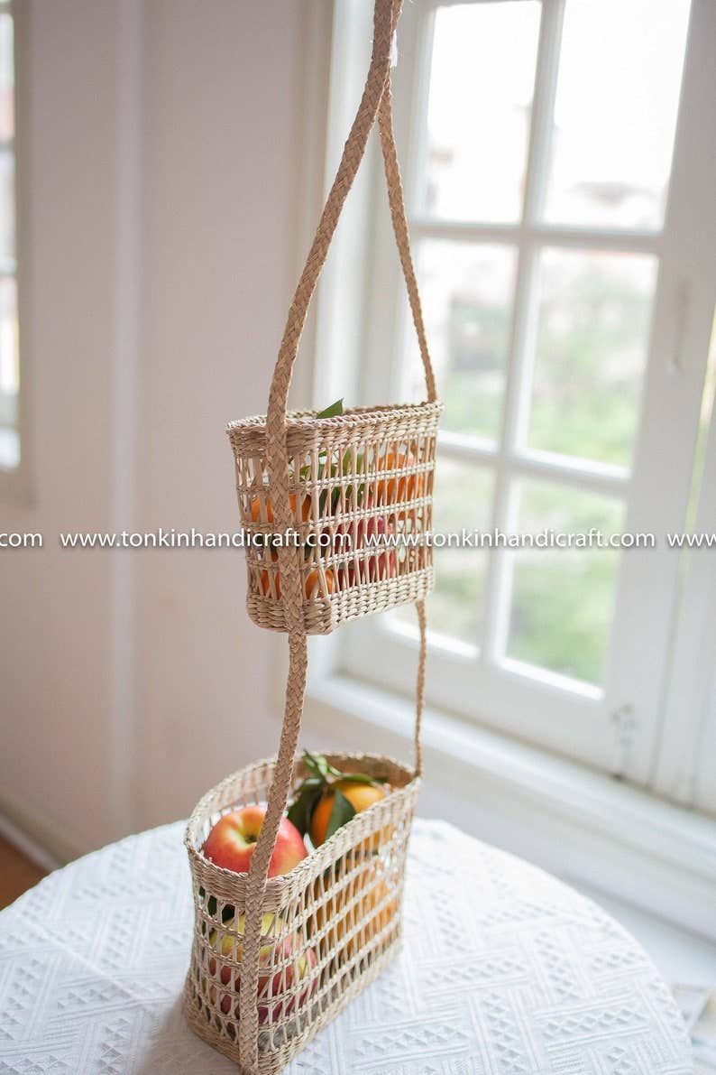 Tonkin Handicraft - Vente Paniers - Corbeille à fruits suspendue à 2 niveaux - Panier demi-lune5