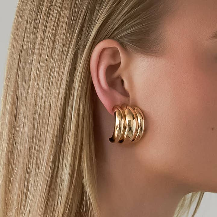 Flânerie by MAIQ - Wholesale Hoop Earrings - Colton 18K Gold Non-Tarnish Layered Spiral Earring3