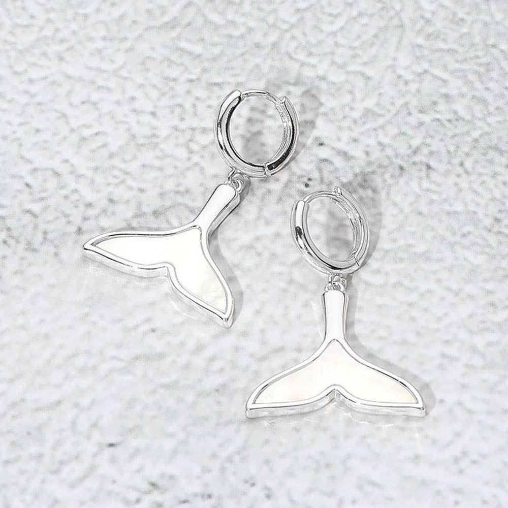 Sensibling Corp. - Wholesale Huggie Earrings - Mother of Pearl Inlay Whale Tale Dangle Earrings2
