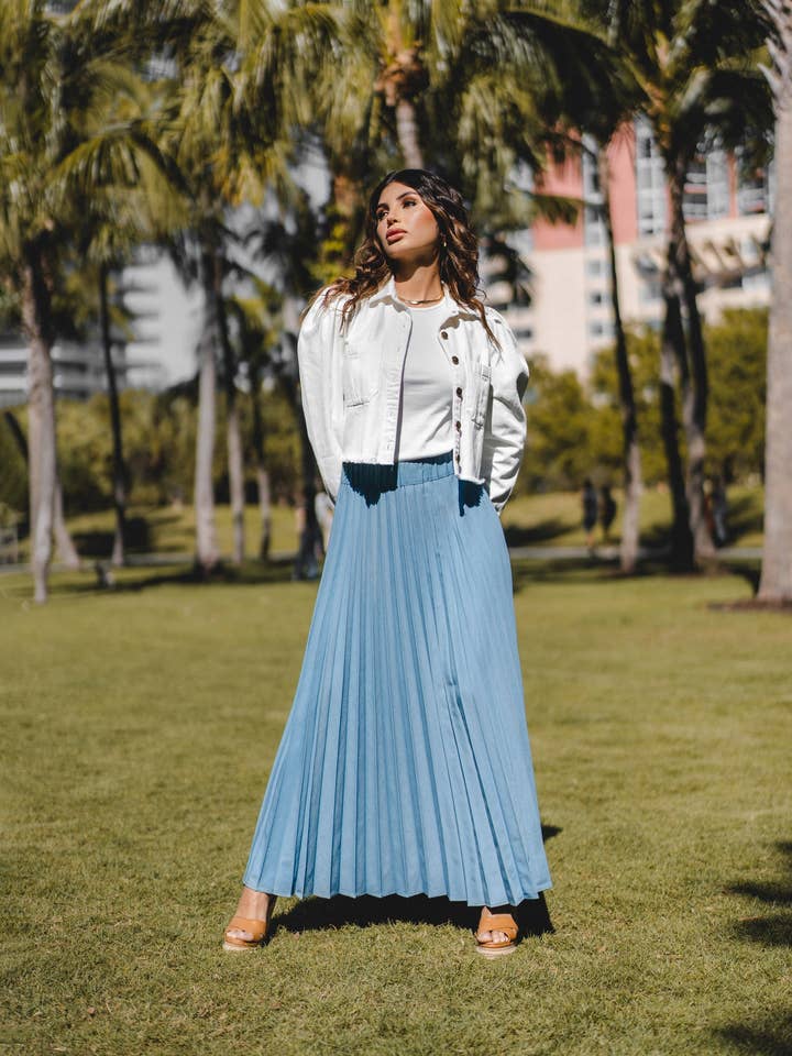 MADELINE DENIM PLEATED SKIRT for wholesale by Luum