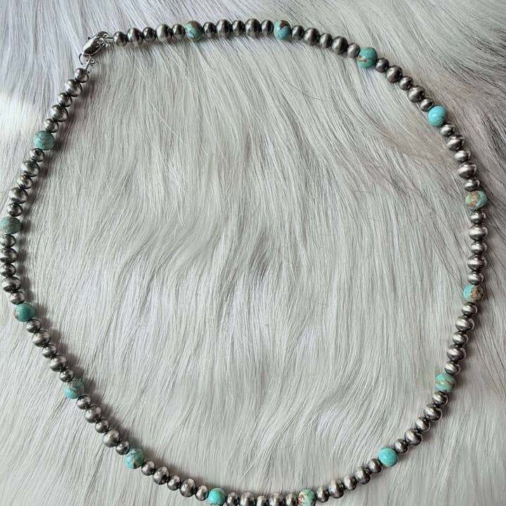 Sterling Silver Pearls and Kingman Round Bead Necklace for wholesale by Wild Mountain Silver