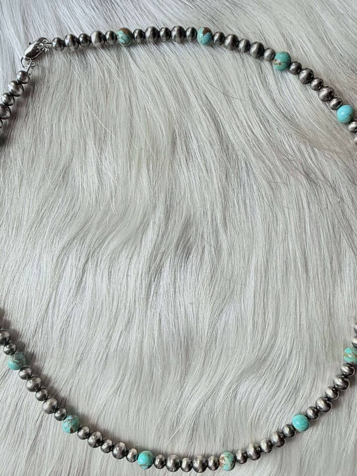 Sterling Silver Pearls and Kingman Round Bead Necklace for wholesale by Wild Mountain Soul Designs