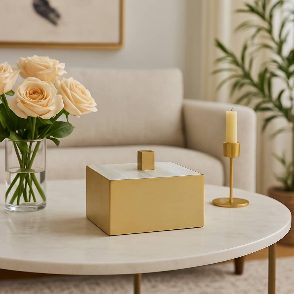 Sagebrook Home - Wholesale Decorative Box - Decorative Box - White/Gold Stone Selenite Top, 6 in. 1