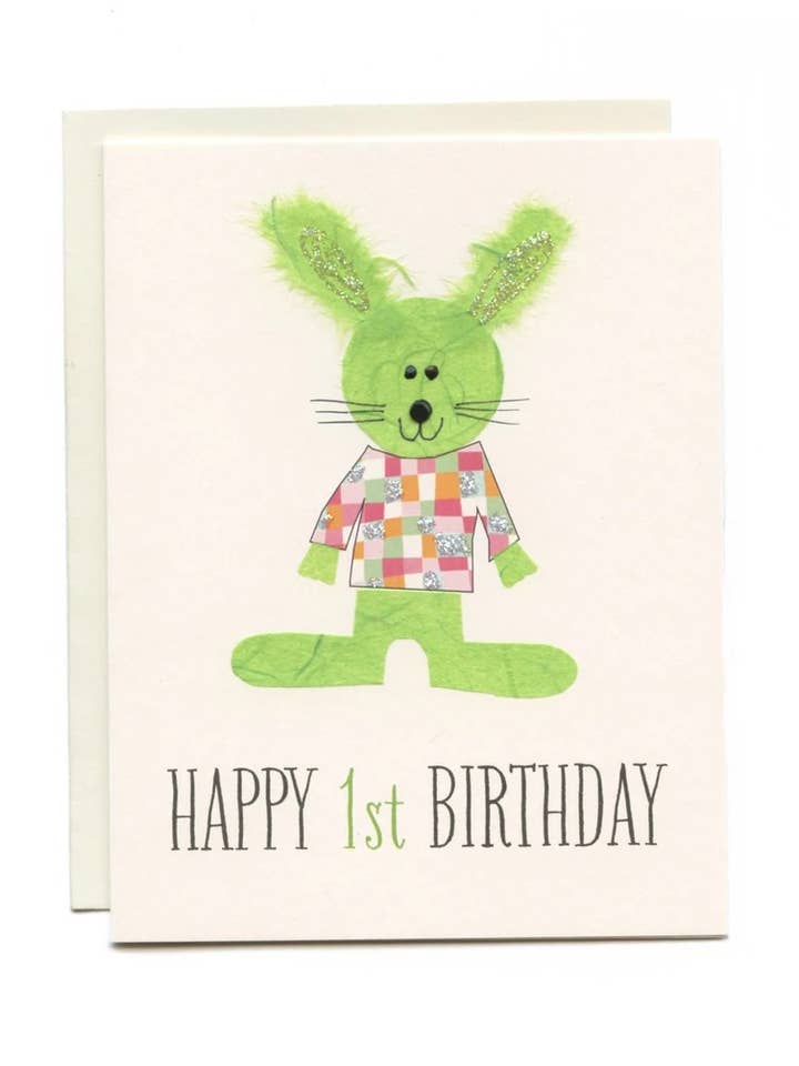 « Joyeux 1er anniversaire » Lapin vert pour la vente par FLAUNT HANDMADE CORRESPONDENCES