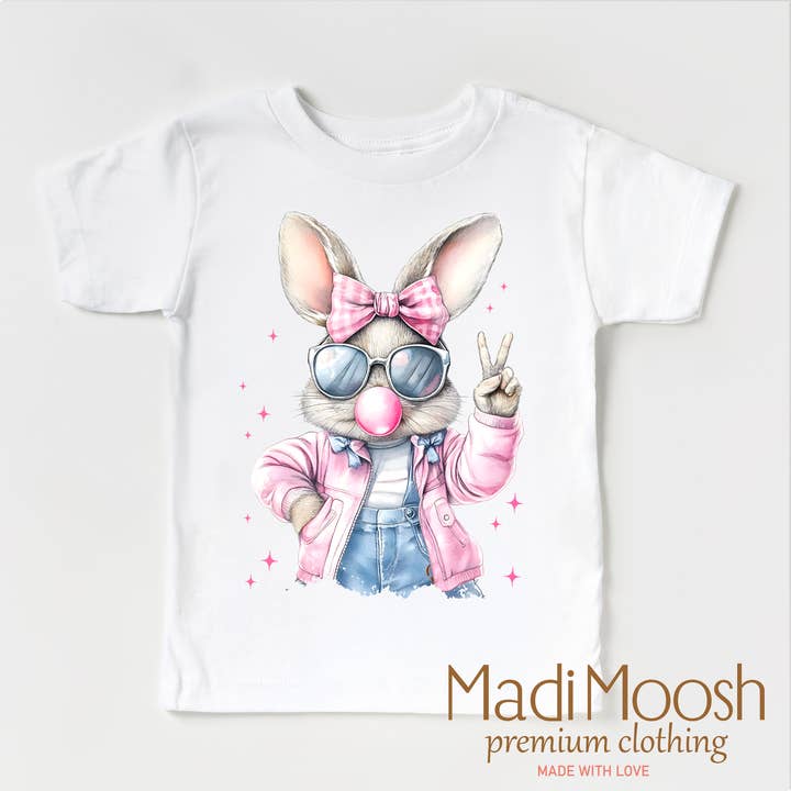 T-shirt Lapin de Pâques soufflant des bulles - Tee-shirt rétro pour enfants Lapin de Pâques pour la vente par Madi Moosh