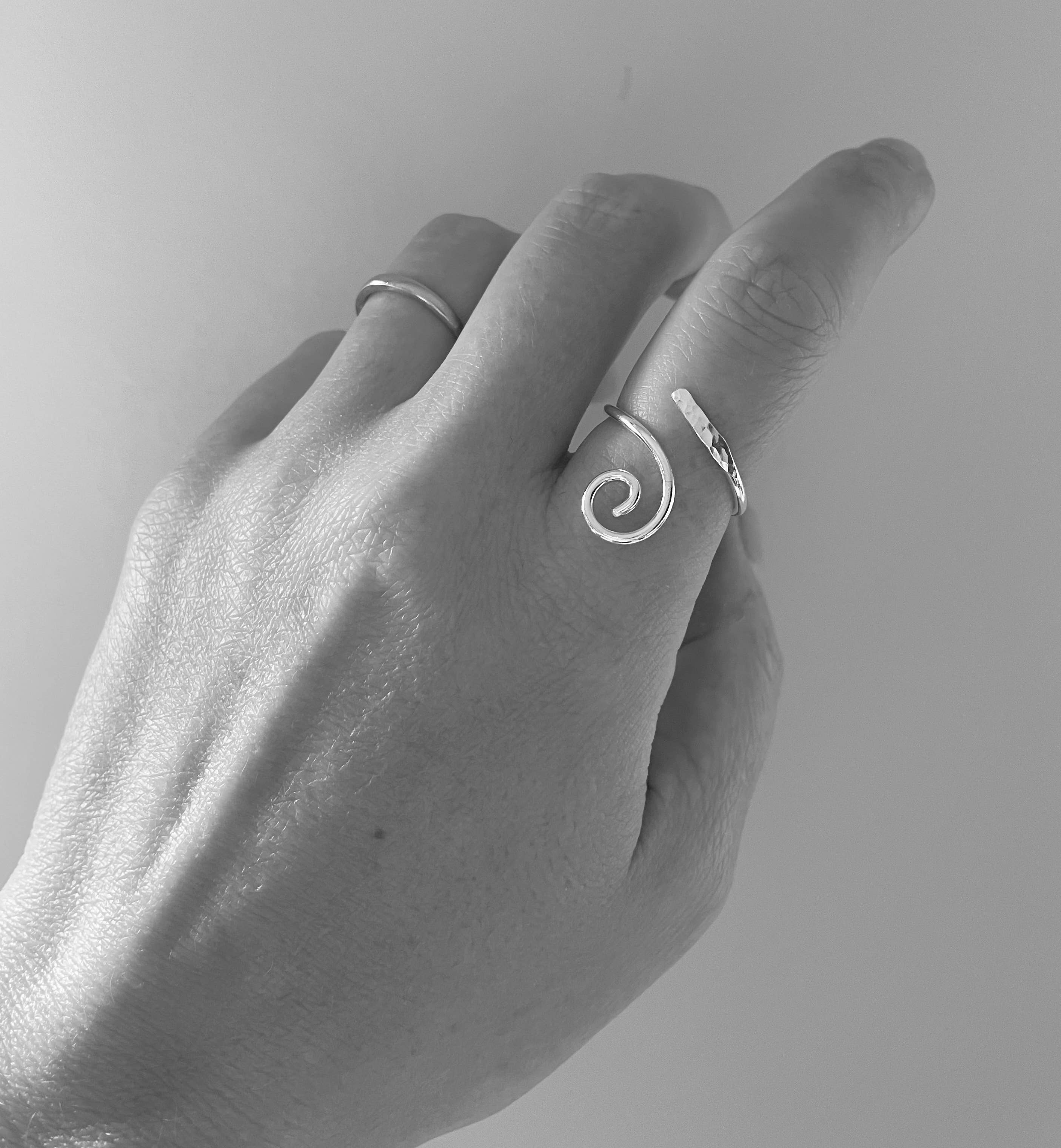 Verve Jewellery – wholesale Band/stacked ring – Adjustable sterling silver wave ring, silver spiral ring4