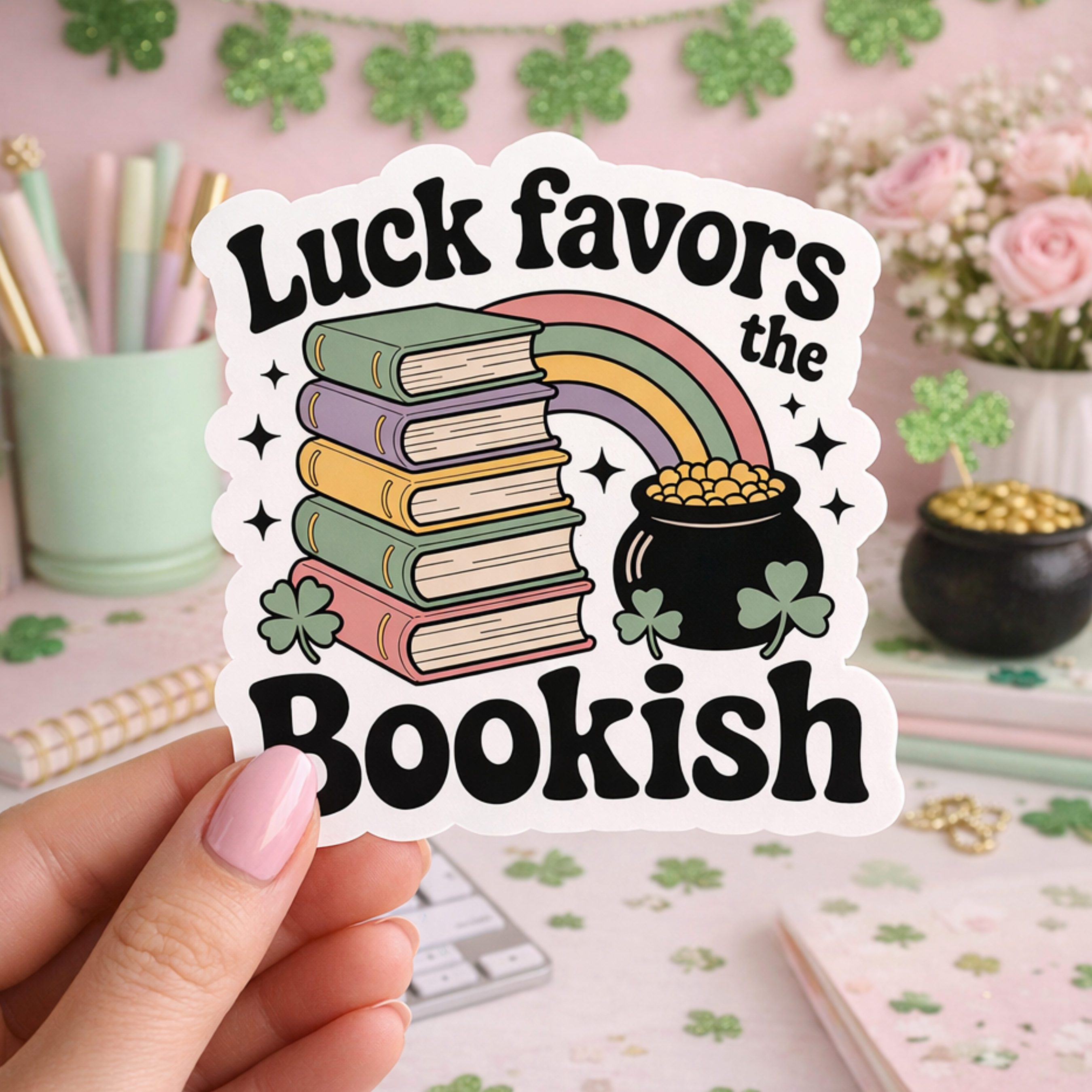 Auburn Row Design - Wholesale Sticker - St Patricks Day Bookish Die Cut Sticker0