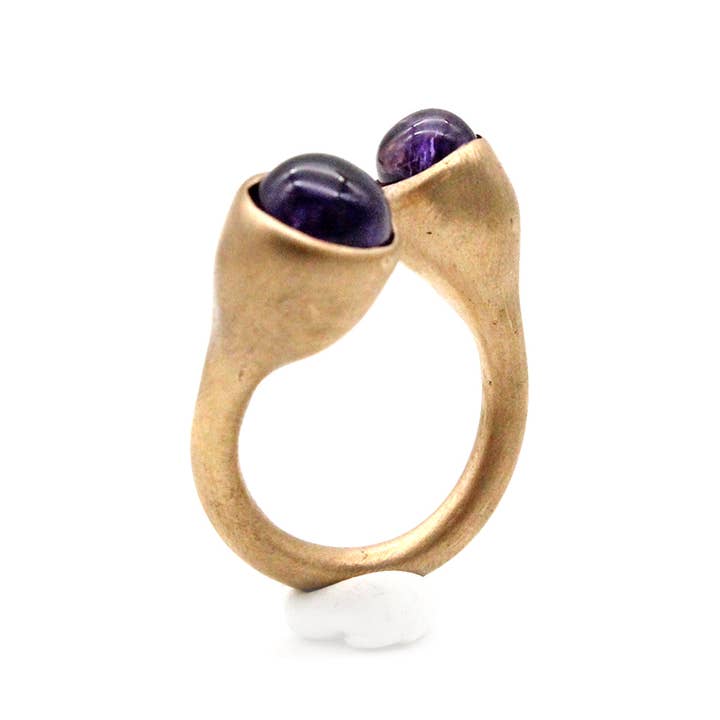 Adjustable bronze ring with amethyst for wholesale by NOKIKE