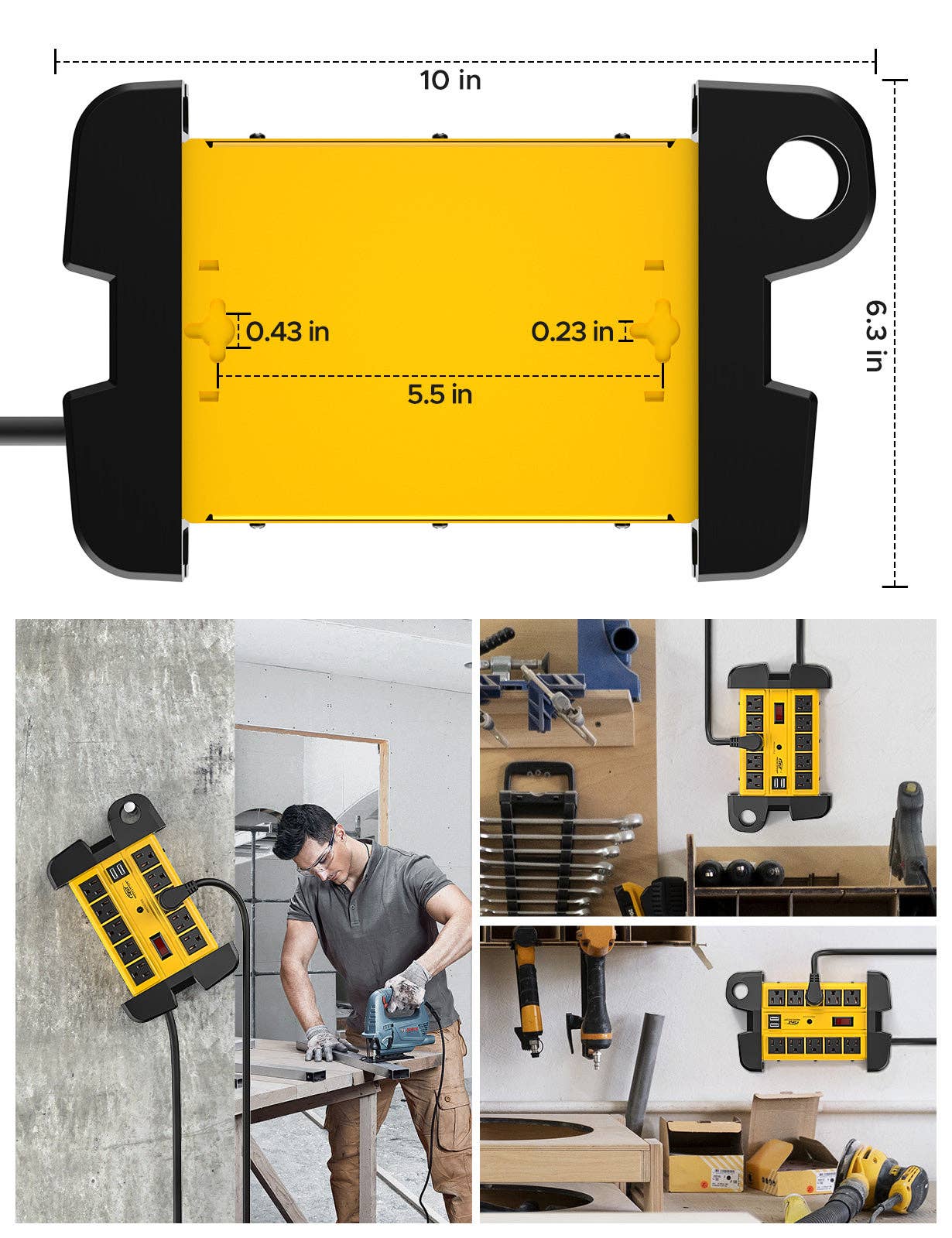 Rocket Socket Technology - Wholesale Power Adapter - CRST 10-Outlet Metal Surge Protector Power Strip, 2800 Joules Protection, 15FT/6FT Heavy Duty Power Cord with Management Wrap, Wall Mountable Design4