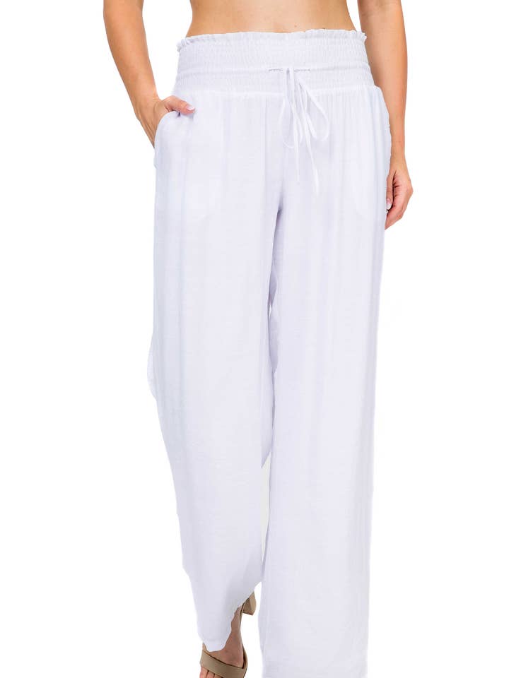 Women's Casual Resort Wear Smocked Waist Drawstring Palazzo Pant for wholesale by MOJITO COLLECTION