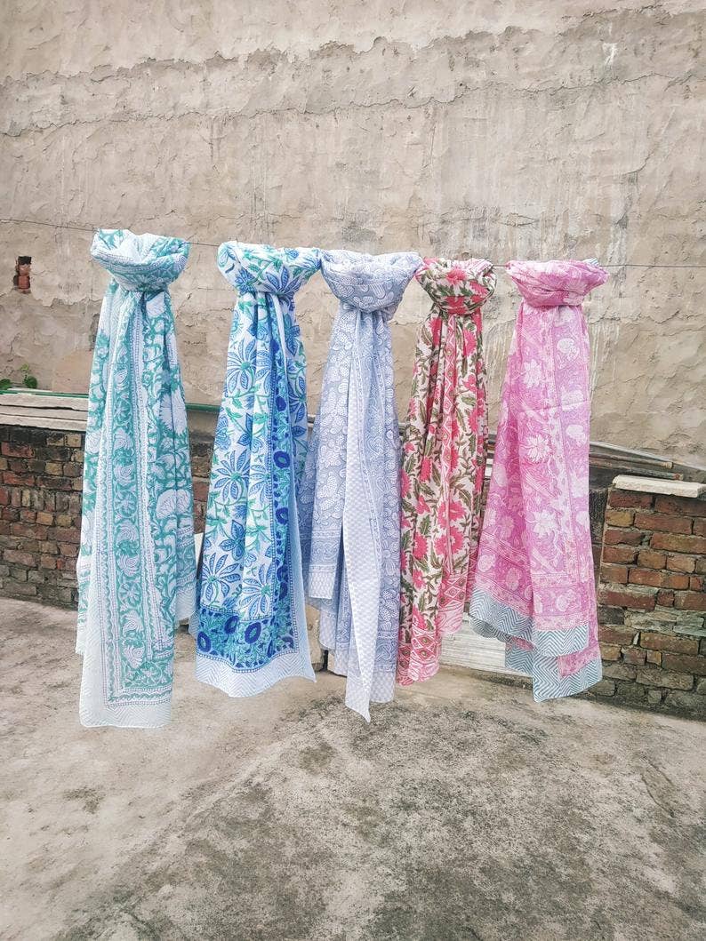 GYPSY STUDIO - Wholesale Scarf - Women's - Hand Block Print Cotton Scarf Beach Sarong Soft Voile Fabric0