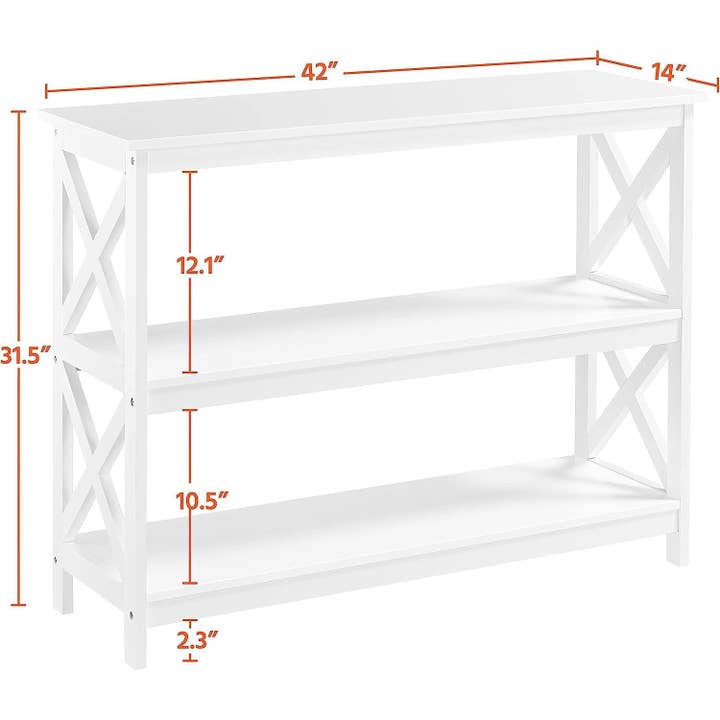 White Three Tier Console Table With Storage Shelves for wholesale on Faire3