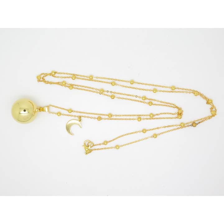 F de Bm créations - Wholesale Pendant/Charm Necklace - SMOOTH GOLDEN MOON PREGNANCY NECKLACE AND GOLD COLORED BALL CHAIN SMALL FEET AND PEARLS GIFT EXPECTANT MOTHER F by Bm Creations3