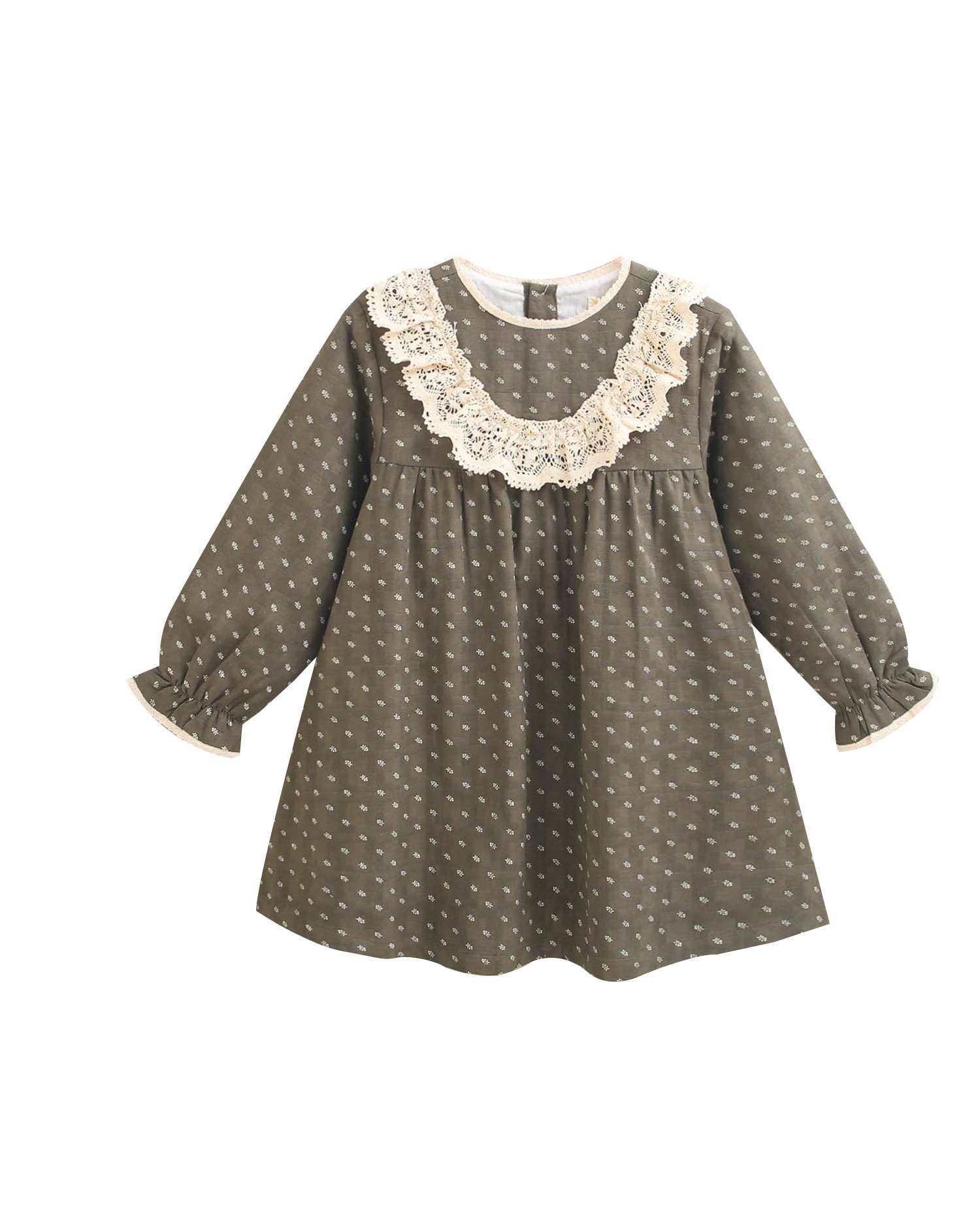 Green Girl's dress with leaf print for wholesale on Faire2