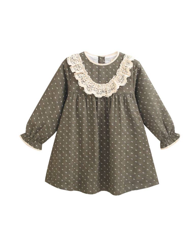 Green Girl's dress with leaf print for wholesale on Faire2