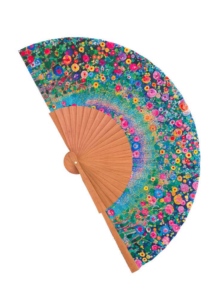 Leque Art Nouveau de madeira e seda ideal para o verão por atacado de CONCHITA MENÉNDEZ