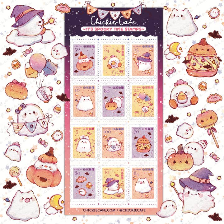 It's Spooky Time Stamps Sticker Sheet for wholesale by Chickie Cafe