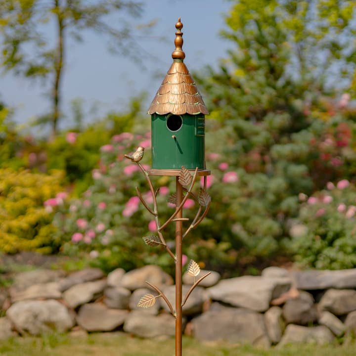 68.75" Tall Iron and Porcelain Birdhouse Stake "Prague" for wholesale by Zaer Ltd. International