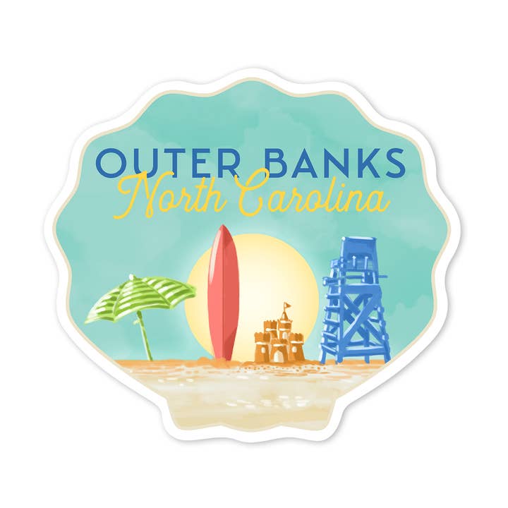 STICKER Outer Banks, North Carolina, Beach Scene for wholesale by Lantern Press