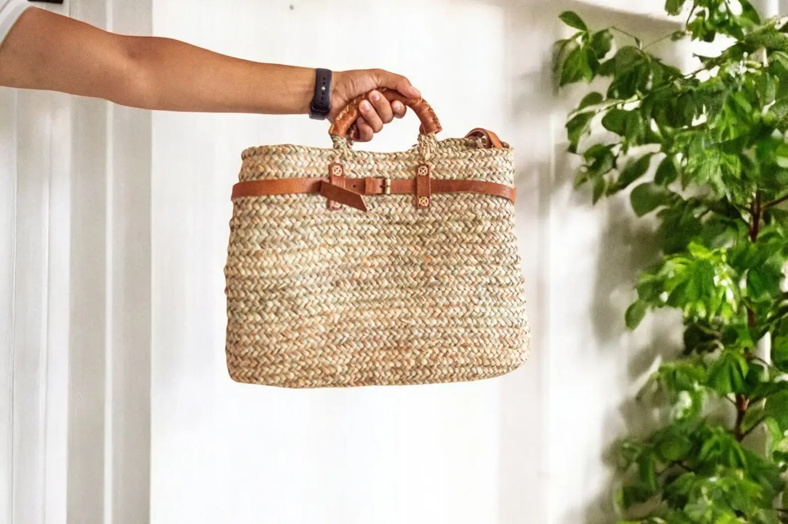 DarKech - Wholesale Draagtas - Dames - Handgemaakte stro tote tas met leren bandjes – Franse tas1