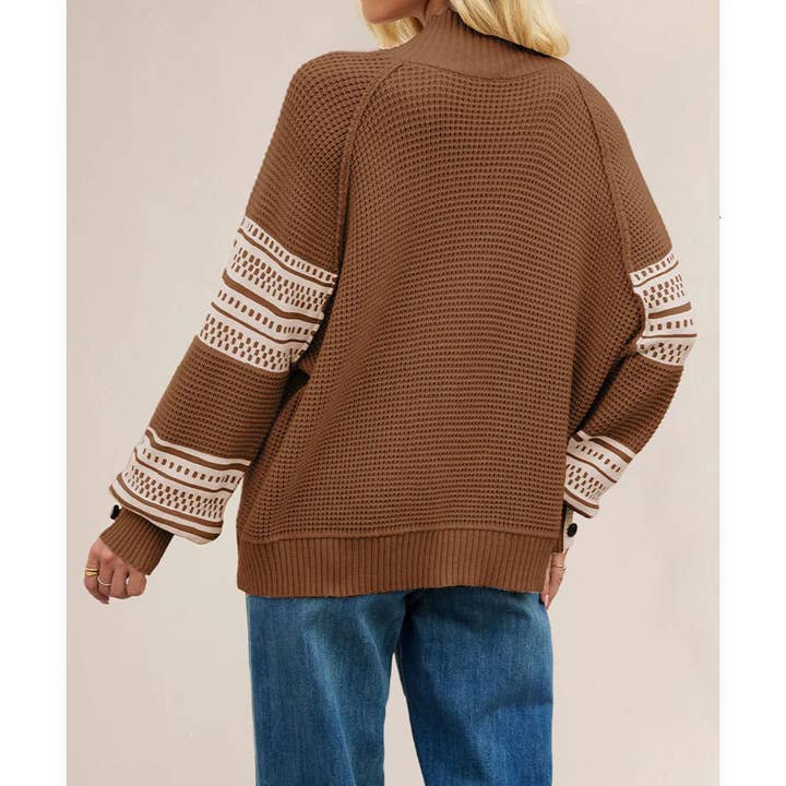 UNISHE - Wholesale Knit Sweater - Women's - Knitted Contrast Half Turtleneck Pullover Sweater SF1323