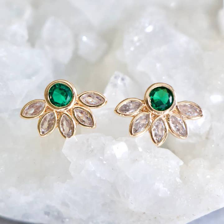 Emerald Green Flower Earrings for wholesale by Mesa Blue