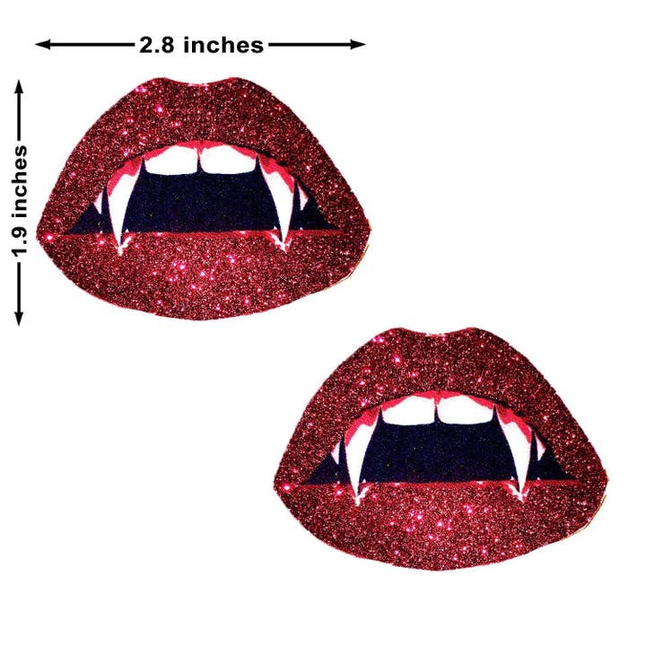 Vampire Fang Red Glitter Lip Blacklight Nipple Cover Pasties for wholesale on Faire2