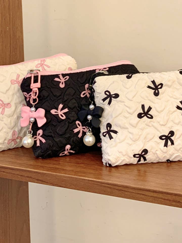 Quilted Bow Print Zipper Pouch for wholesale by Juniper Tide