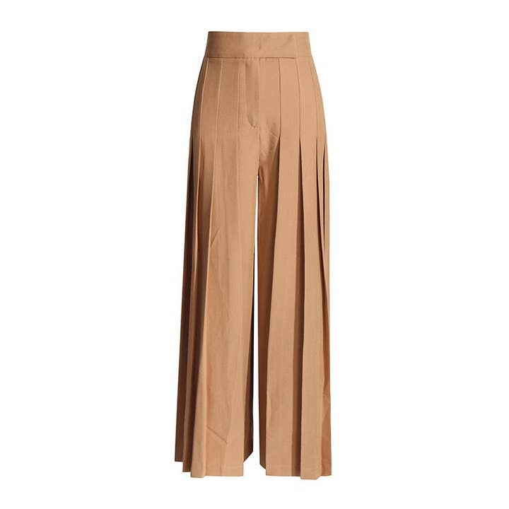 Khaki PT019 High-Waist Pleated Wide-Leg Pants - Summer Chic for wholesale on Faire
