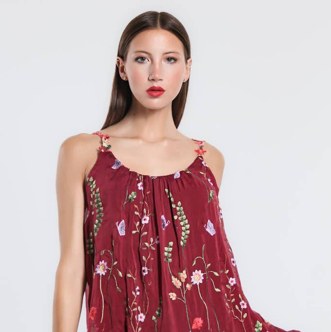 Maria Silk Embroidered Garden Cami (BT202) for wholesale by TINA Stephens Italy/Tees By Tina