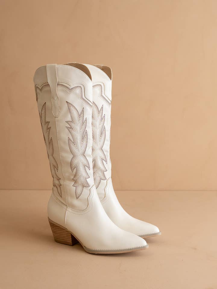 The Ainsley White | Embroidered Cowboy Western Boot for wholesale on Faire2