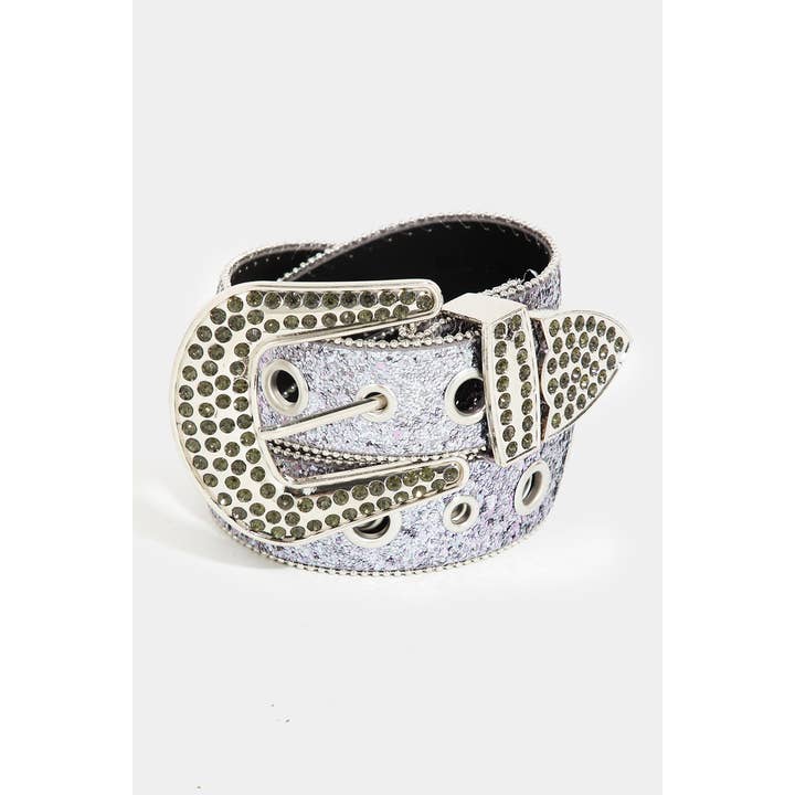 Collections by Fame Accessories - Wholesale Belt - Women's - Glitter Grommet Rhinestone Studded Belt