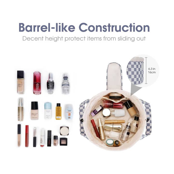 wandf - Wholesale Makeup/Cosmetic Bag - Narwey Barrel Drawstring Checkered Makeup Bag Cosmetic Bag15