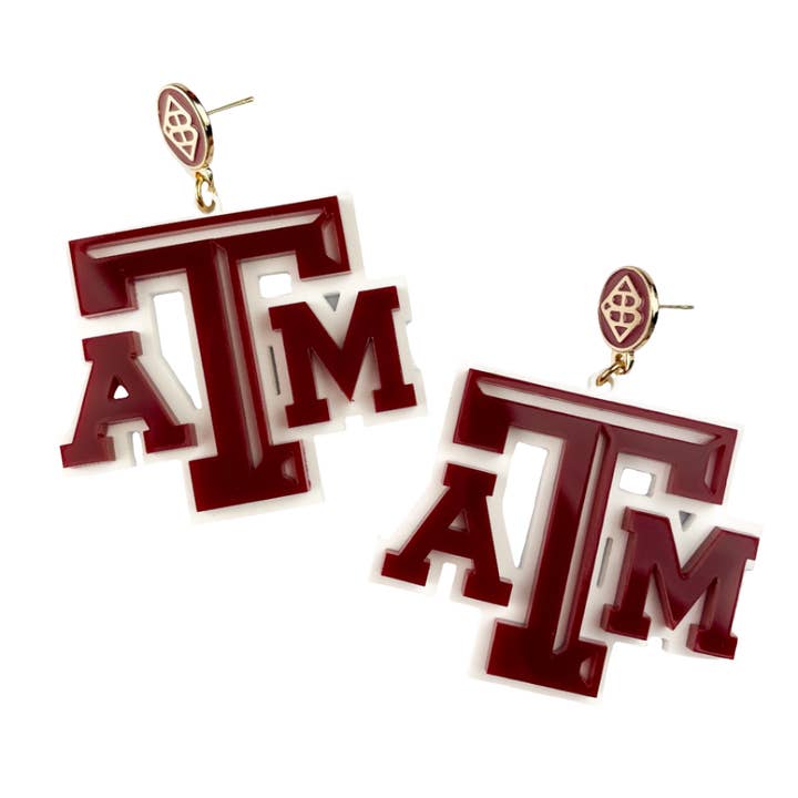 Pendientes con el logo blanco y granate de Texas A&M para venta al por mayor de Brianna Cannon