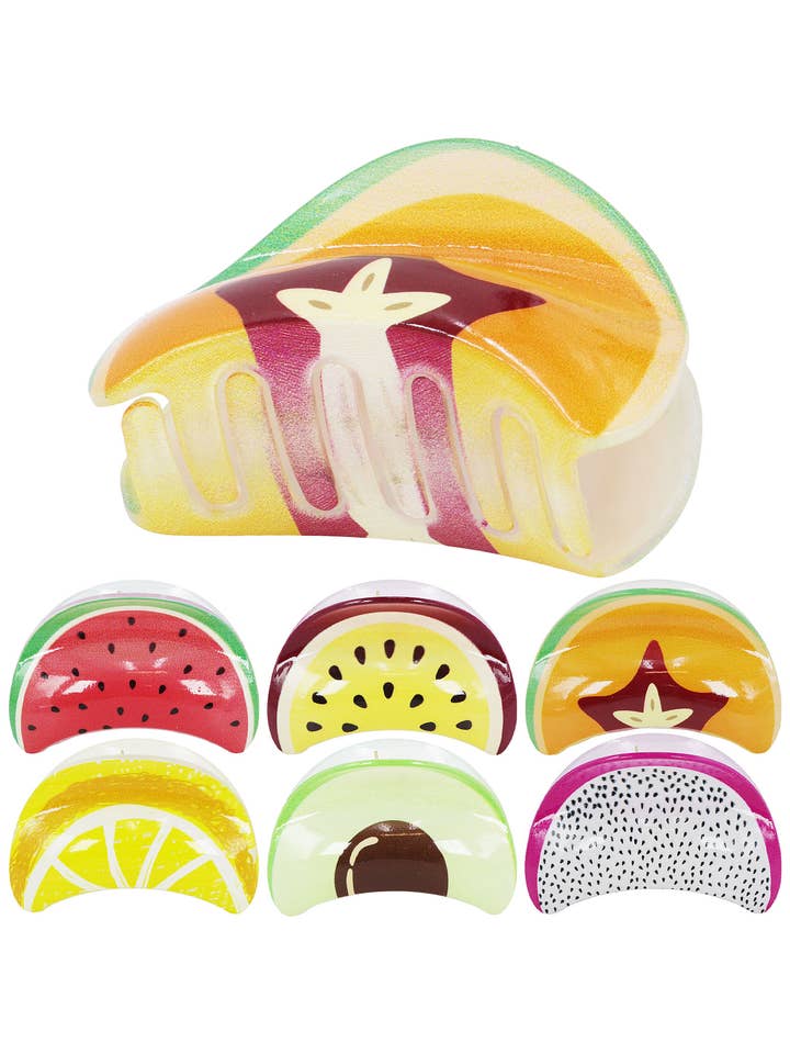 Tropical Fruit Clear Half Moon Hair Claw for wholesale by Cap Zone