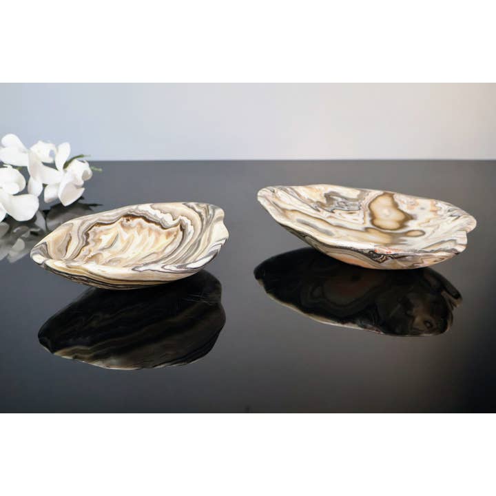 Pratos de Bugigangas Zebra Onyx, Pratos de joias de luxo esculpidos à mão por atacado de OnyxBowl