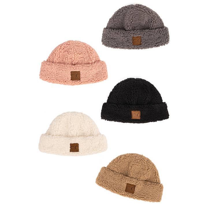 Hana - Wholesale Beanie - Women's - C.C Sherpa Cuff Beanie Hat with C.C Suede Logo
