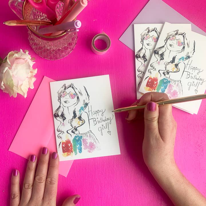 Carte de voeux Joyeux anniversaire | Carte d'anniversaire aquarelle pour la vente par Lacee Swan