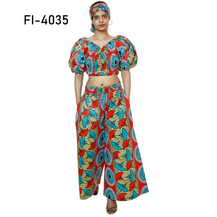 Women's Printed Sweetheart Crop Top Pant Set -- FI-4035 for wholesale by African Stars