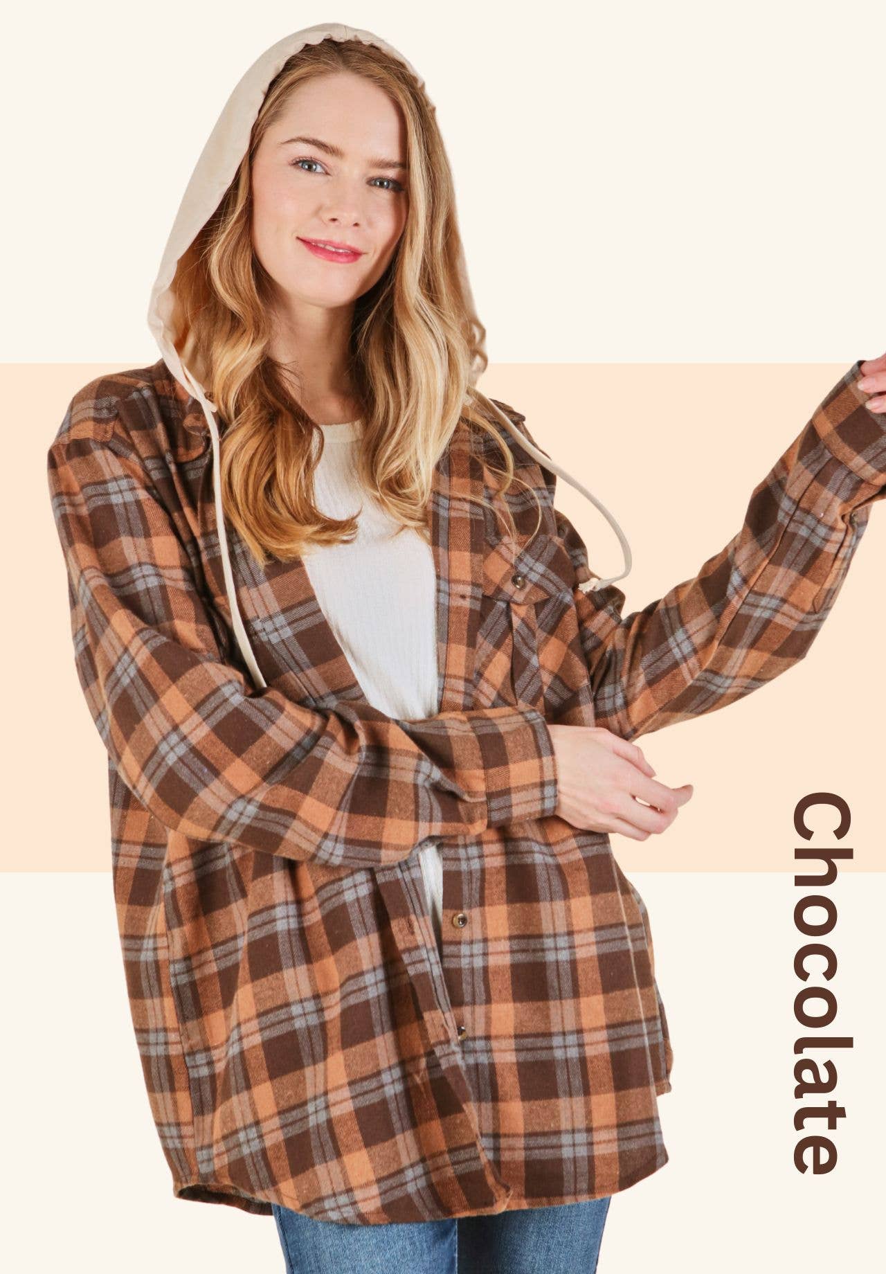 P.S Kate - Wholesale Shirt Jacket/Shacket - Women's -  Plaid Hoodie Shacket - Detachable Hoodie0