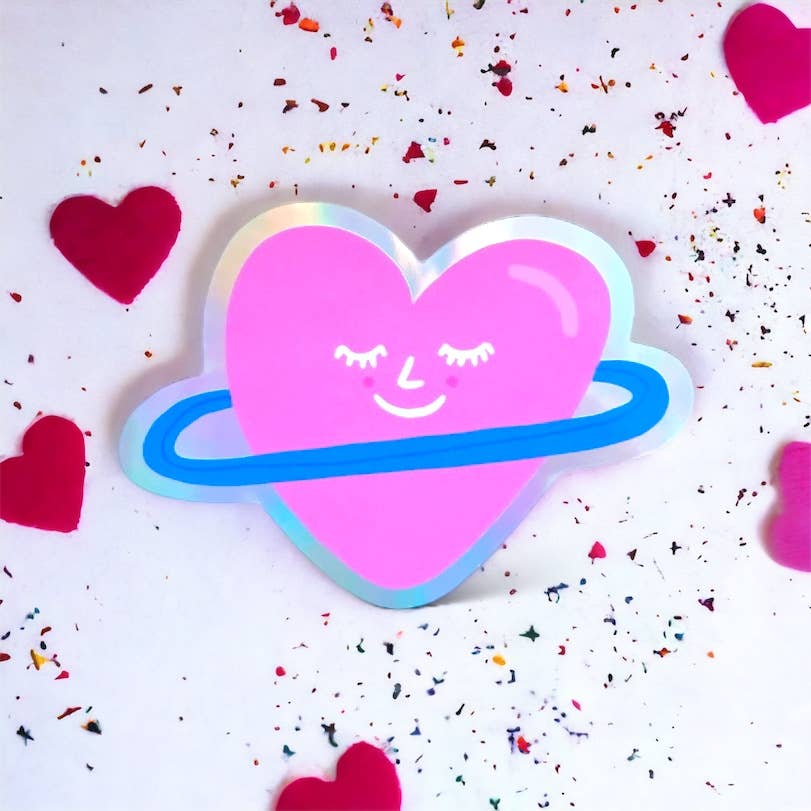 illustrationlisa – wholesale Sticker – Holographic Heart Planet Vinyl Sticker2