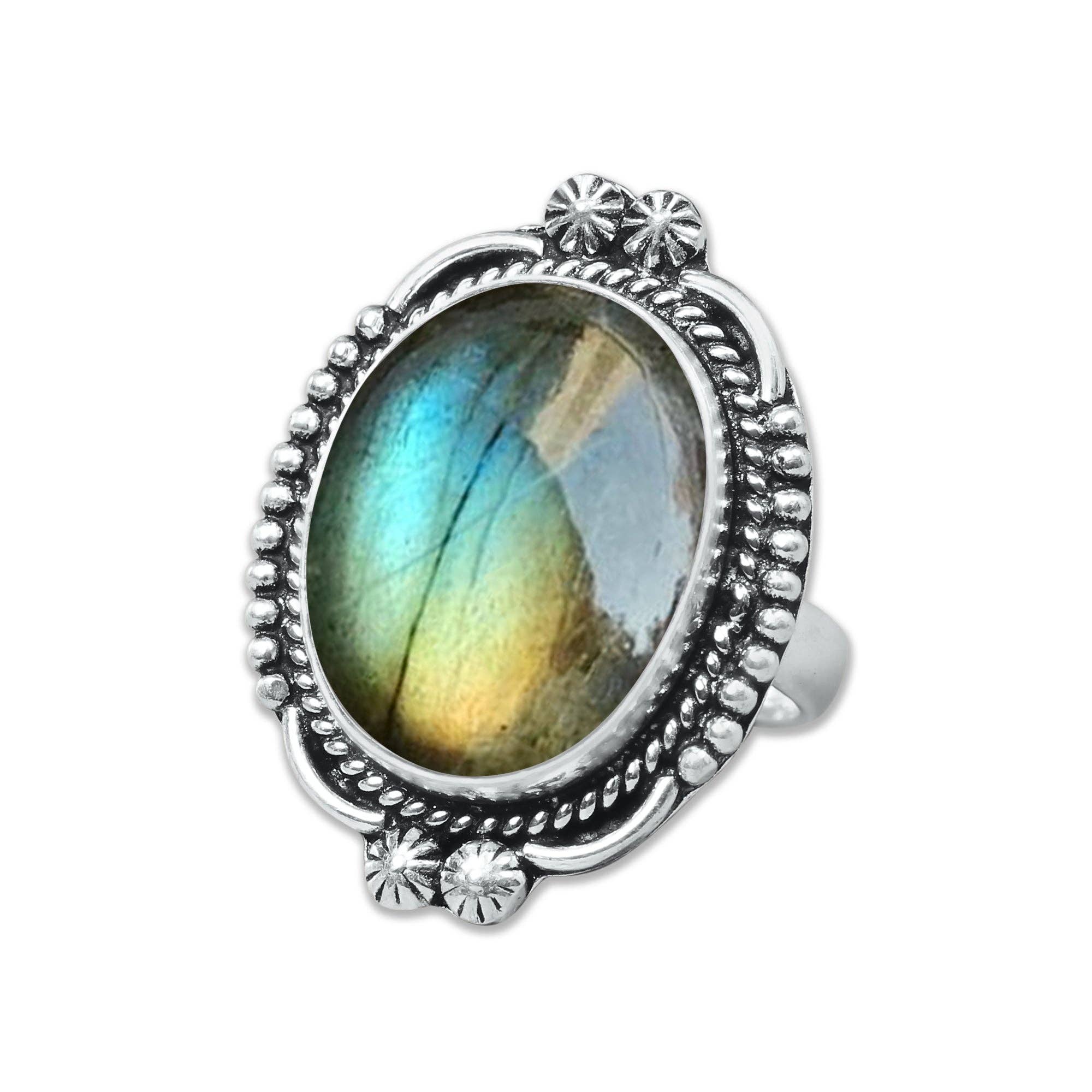 Handmade Jewels – Anel de cocktail/declaração por atacado – Anéis de Labradorite – Prateados, Feitos à Mão, Cintilantes Cinza-Azul (Tamanhos EUA 6–10, Não Ajustáveis)8