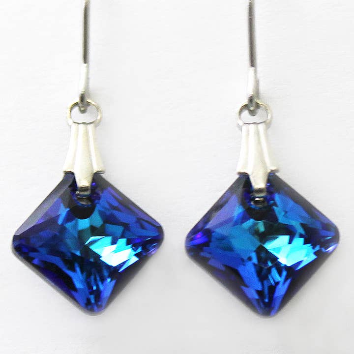 Silver Deer Crystal - Wholesale Dangle Earrings - Crystal BB (Bermuda Blue) Princess Cut Dangle Earring (Copy)