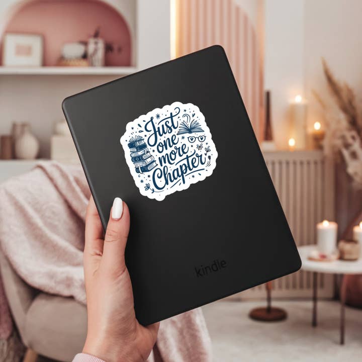 Purely Bookish - Wholesale Sticker - Just Ine More Chapter Blue Chinoiserie Book Reader Sticker β 3" Waterproof Bookish Sticker with Holo Overlay β Reading, Books, Reader Gift, Book Lover, Bookstore Merch2