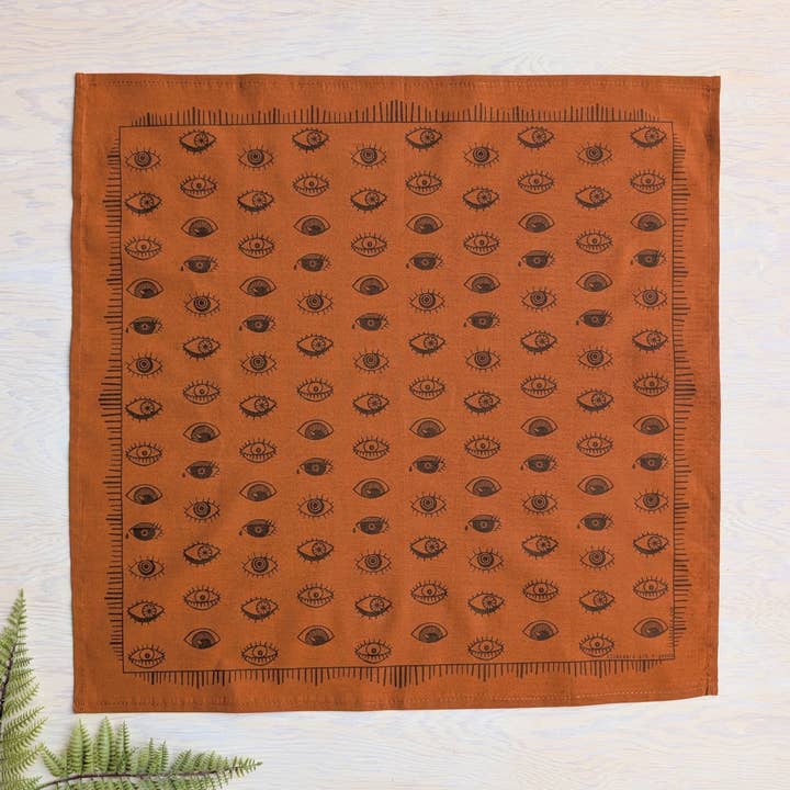 Bandana œil enserré orange profond et marron imprimé folk pour la vente par ilikesara | art + goods