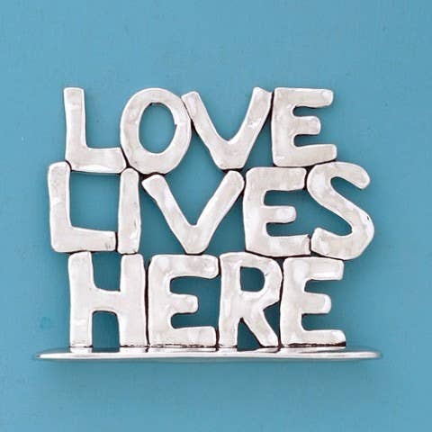 Love Lives Here Large Standing Word Plaque for wholesale by Basic Spirit