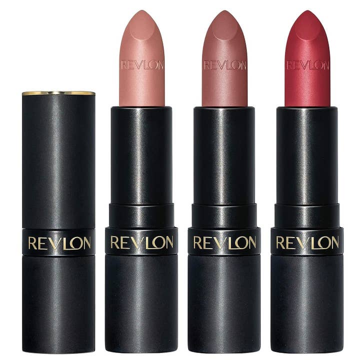 Revlon Lipstick Set, Super Lustrous 3 Piece Gift Set, High Impact, Matte Finish in Nude Plum and Red, Pack of 3 for wholesale by Super Stock Wholesale