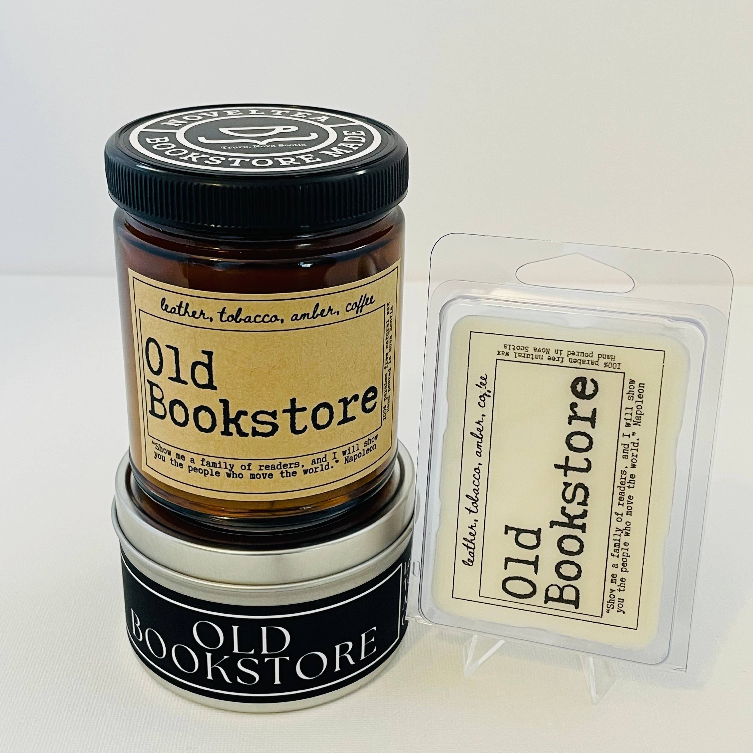 NovelTea Bookstore & Gifts - Wholesale Jar/Filled Candle - Old Bookstore - Leather & Coffee Scented Candle3